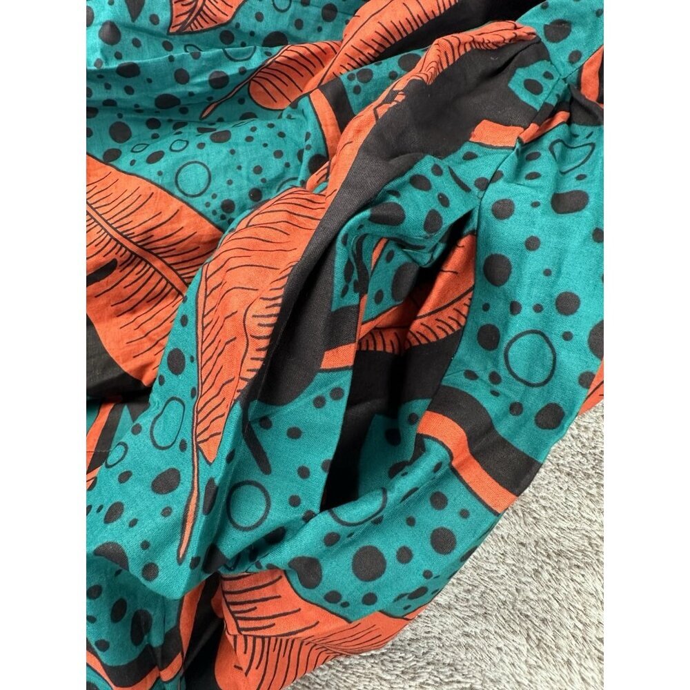SIKA Ghana Handmade Cotton Maxi Dress Teal Orange Banana Leaf Print Size 4 - Picture 10 of 16